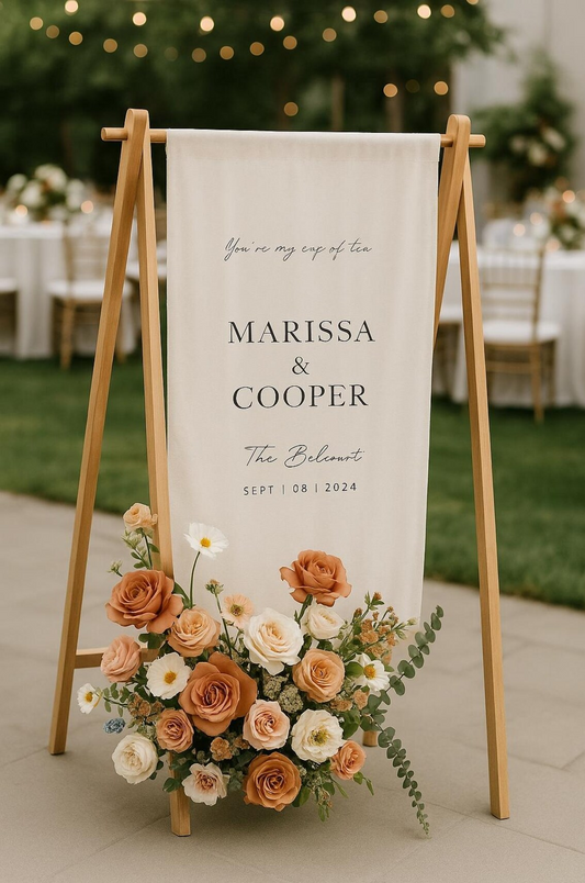 Fabric & Linen Sign | Custom Wedding Banner | Custom Name Wedding Poster | Boho Wedding Decor